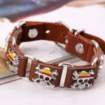 Bracelet en cuir Marron Luffy Chapeau de paille Crâne Anime